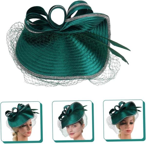 Grøn Hør Fascinator Hat Hårbånd til Kvinder, Te Selskab Pyntelig Hår Tilbehør