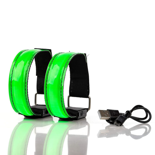 Genopladeligt Led lysemitterende armbånd Led reflekterende armbånd 2 stk.grøn