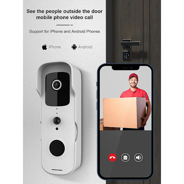Smart Video Dørklokke HD 1080p Sikkerhetskamera Wifi Intercom