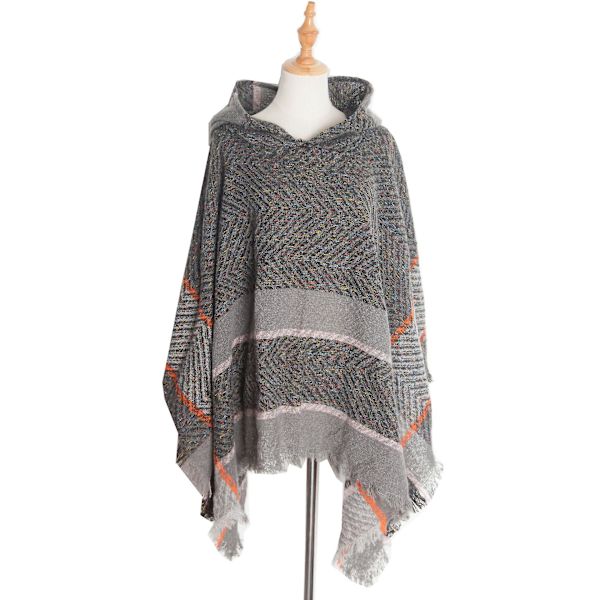 Herringbenskjortet hettekappe med pullover-kappe Grey