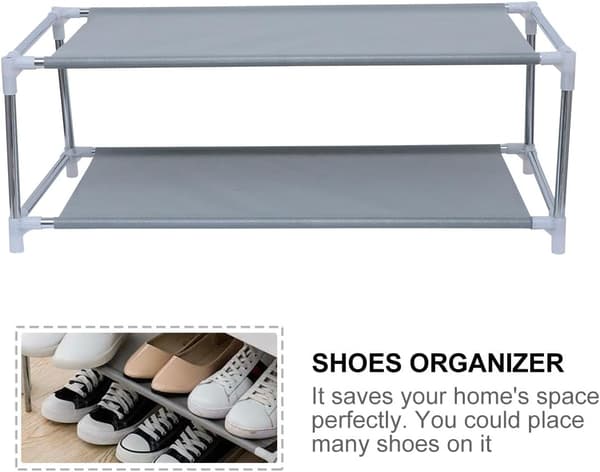 Dobbeltlags skohylle, skooppbevaring i metall, stansefri design, solid, plassbesparende