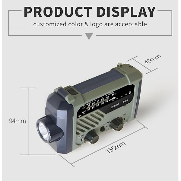 Nödradio AM/FM/NOAA, Handvev Batteridriven Solradio med LED-ficklampa, SOS-larm White