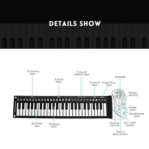 Bærbart 49 tangenter elektronisk Roll Up Piano Silikon Keyboard