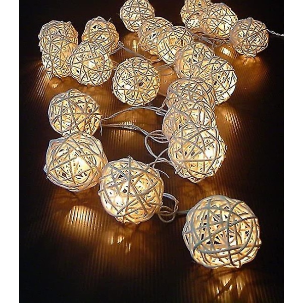 20 LED Rattan Ball String Lights Utendørs Hage Patio Bryllup