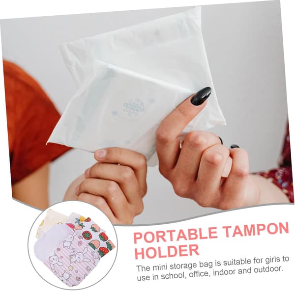 Multifunksjonell bærbar myntpung og menstruasjonspose 4 stk sett tegneseriemønstre