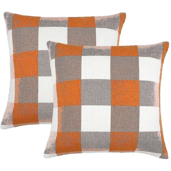 Set Of 2 Farmhouse Buffalo Check Plaid Throw Pillow Covers