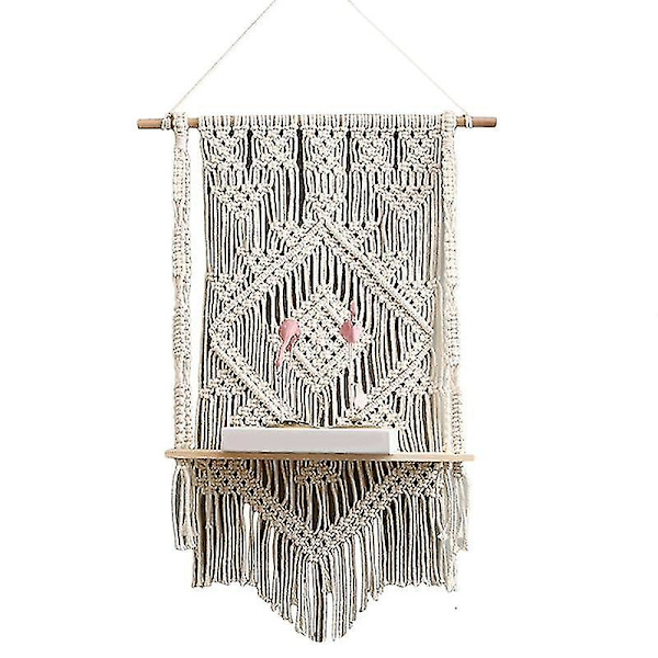 Väggmonterad växt hylla i macramé, 65x50cm, boho-stil
