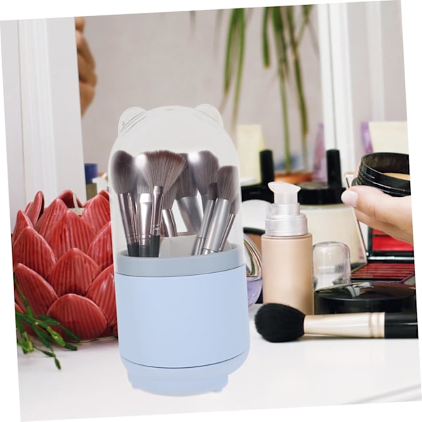 Roterende Makeup Organizer Stor Kapacitet Børsteholder Låg for Nem Adgang Støv Opbevaring