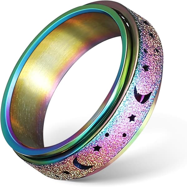 Fidget Relief Spinner Ring til kvinder, Titanium rustfrit stål Spinner Ring Farverig Måne Sta