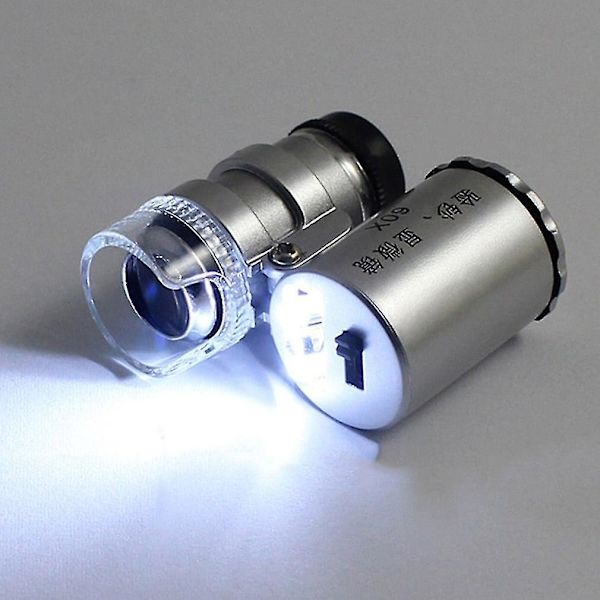 Bærbar Mikroskop 60x Mini Forstørrelsesglas Juveler Loupes LED
