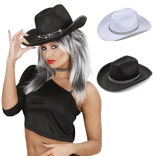 Western Cowboy Hat med Bred Skygge, En Størrelse, Festkostume, Voksenhatte White