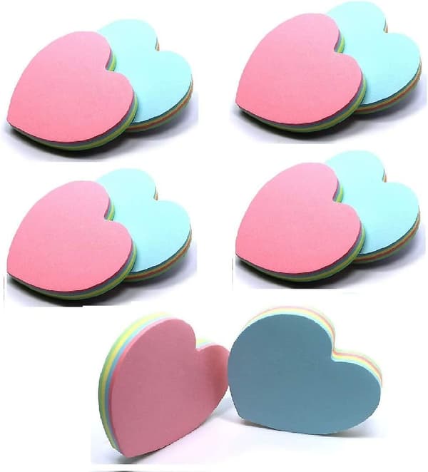Sjove Hjerteformede Sticky Notes - 100 Ark Blokke Sticky Notes