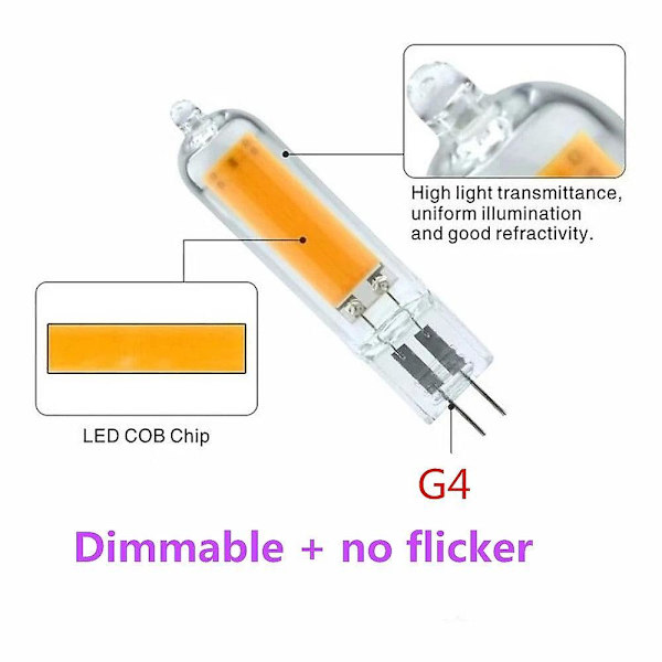 10 st Dimbara LED G4 COB Glödlampor 2w AC/DC12v Kristalllampa