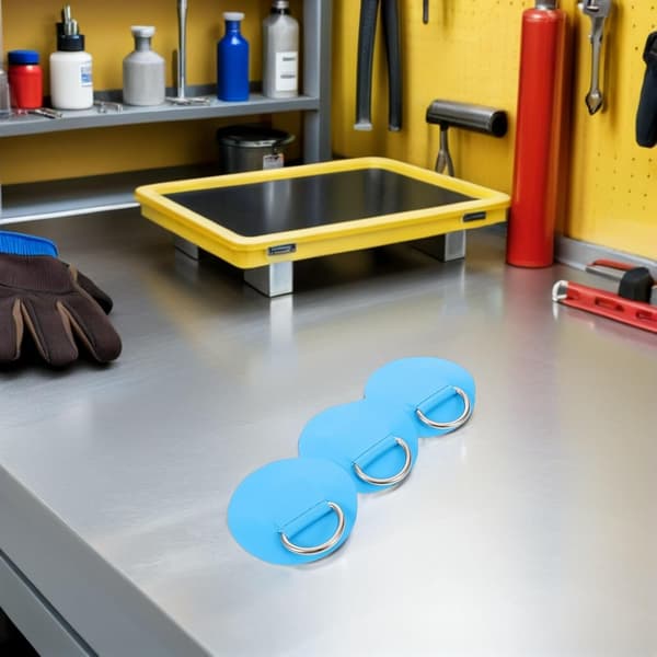 6 stk blå PVC padlebrett D-ringer med 6,5 cm D-ringlapper i rustfritt stål