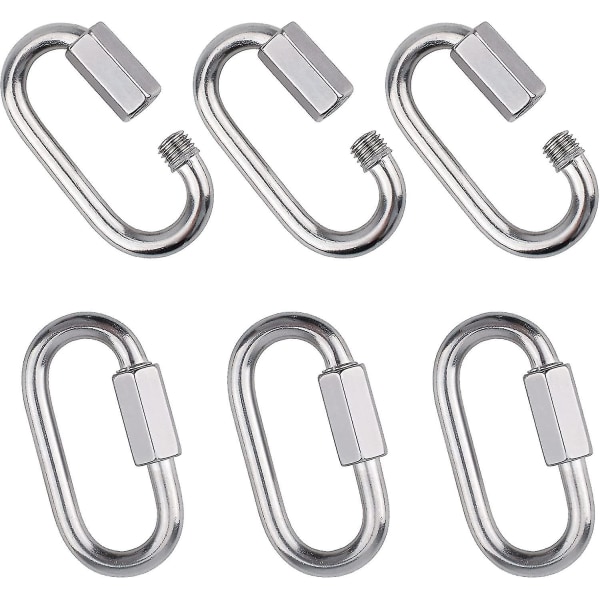 M5 snabbkedjelänkar, 304 rostfritt stål D-formad låsande karbinhake Quick Link Kedjekoppling Nyckelringspänne (6st)