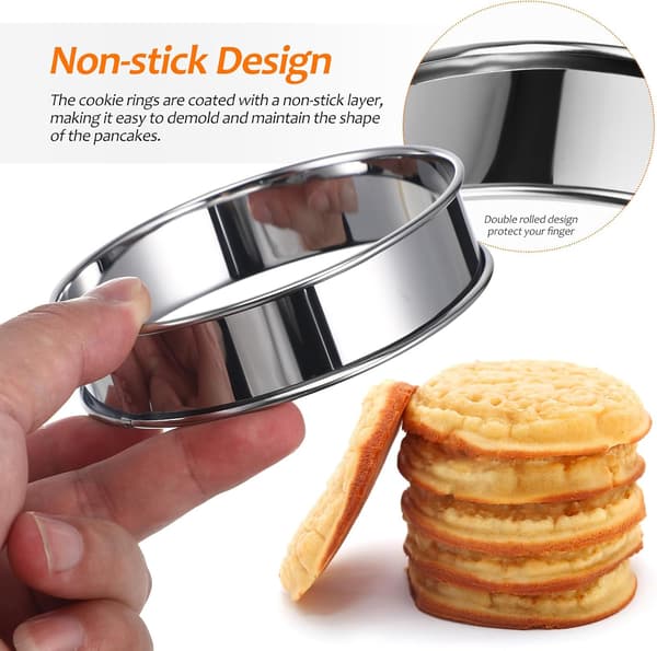 Rustfrit stål Crumpet Nem at rengøre 6 stk. Non-stick runde muffinsbageforme