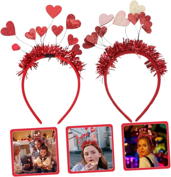 2 stk. Valentinsdag-hårbånd for voksne, hjerteformede hårtilbehørsett i rødt og rosa, festlig hodeplagg