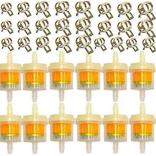 12 stk Universelle Gass Inline Drivstofffiltre 25 Slangeklemmer