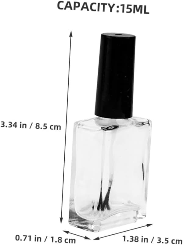 12 st nagellacksprovflaskor platta rektangulära glas 15 ml med svarta borstlock säkert lock smidig applicering
