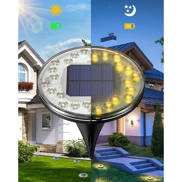 Solcellsmarklampor, 24 LED Solcellsdrivna Utomhusmarklampor, IP68 Vattentät Inbyggd Solcellsdriven Utomhusspotlight, Solcellsmarklampa
