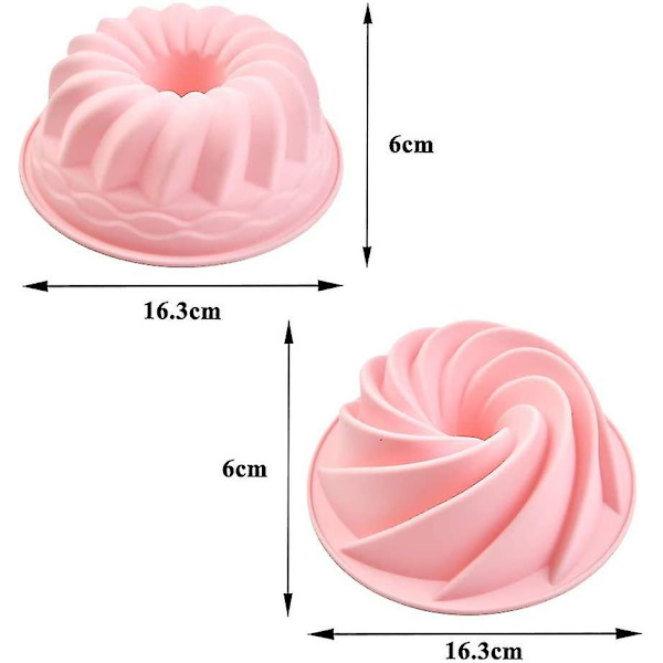 2 stk. 6 tommer silikone kageform, ikke-klæbende kageform, spiralformet kageform, græskarformet kageform (pink)