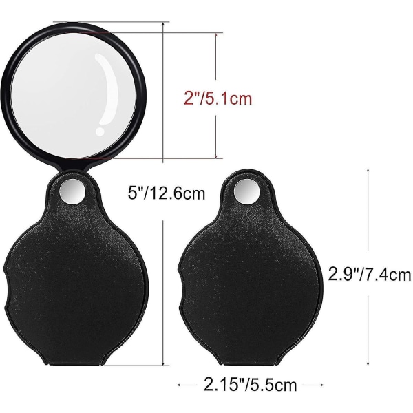 5 stk 10 ganger mini forstørrelsesglass sammenleggbar lommeforstørrelsesglass, svart roterende