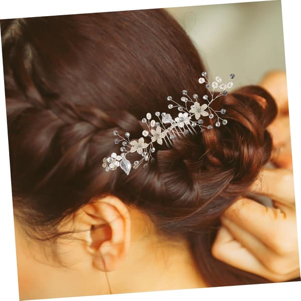 Bryllupshårkam til brud Elegant rhinsten blomsterperle sideklemme