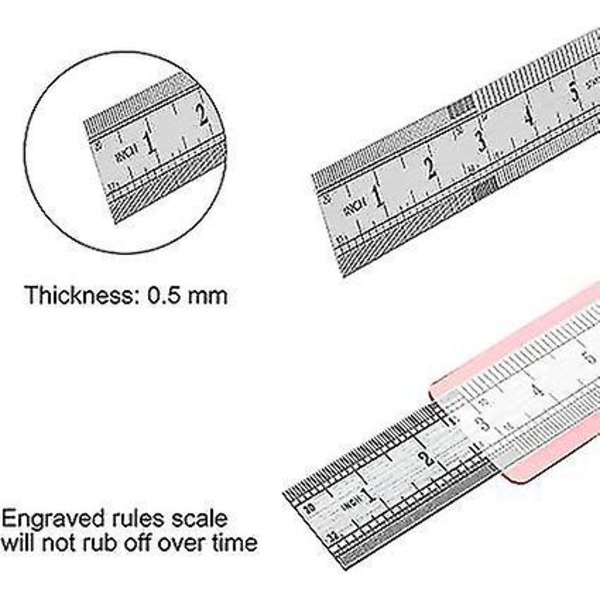 3 stk. Rustfrit Stål Linealer Metric & Imperial Sæt