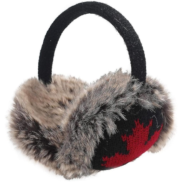 Women Girls Winter Print Patterned Checkered Earmuffs, Faux Fur Earmuffs