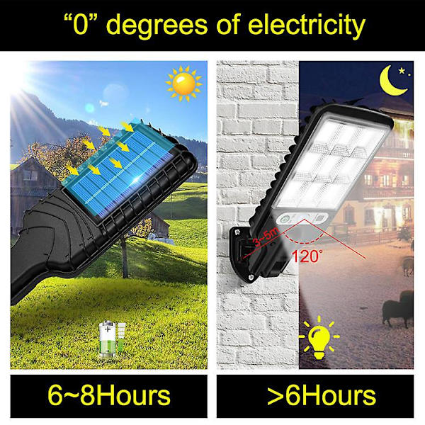 Solcellelampe for utendørs, solcelledrevet gatebelysning med sensor, sikkerhetsbelysning for hage, terrasse, sti og gårdsplass 616-A