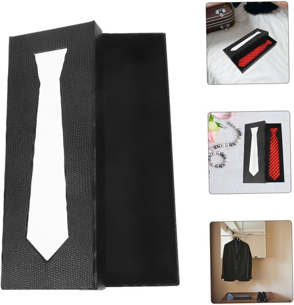 2 stk. svarte slipsbokser for menn, oppbevaringsbokssett for slips laget av solid papp