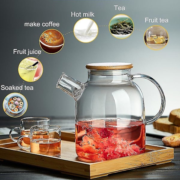 1800ml Varmebestandig Kande Glas Tekande Bambuslåg