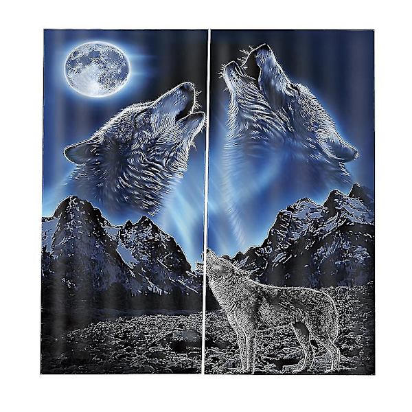 2-pack Set Teen Animal Dekoration 3D-tryckt Fönstergardin Draperi Varghyllning-yuhao