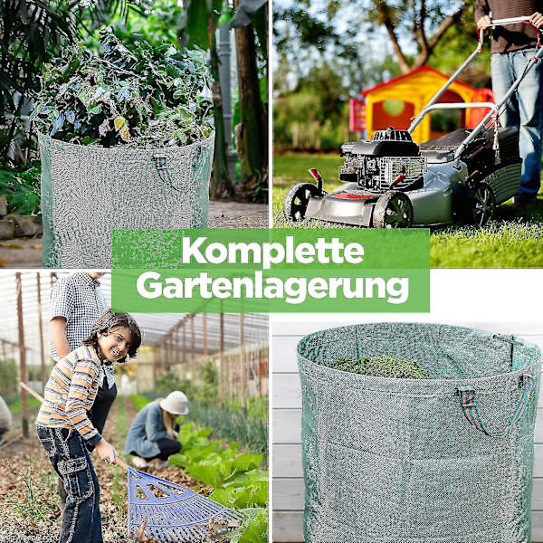 Haveposer Sæt af 3 272l - Havepose 4 Håndtag Ekstra Robust + Foldbar, Selvstående Posebeholder til Græs, Blade, Haveaffald, Grønt Klip
