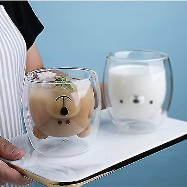 Sæt af 2 Søde Kopper Bjørn Kaffe Te Glas Isoleret