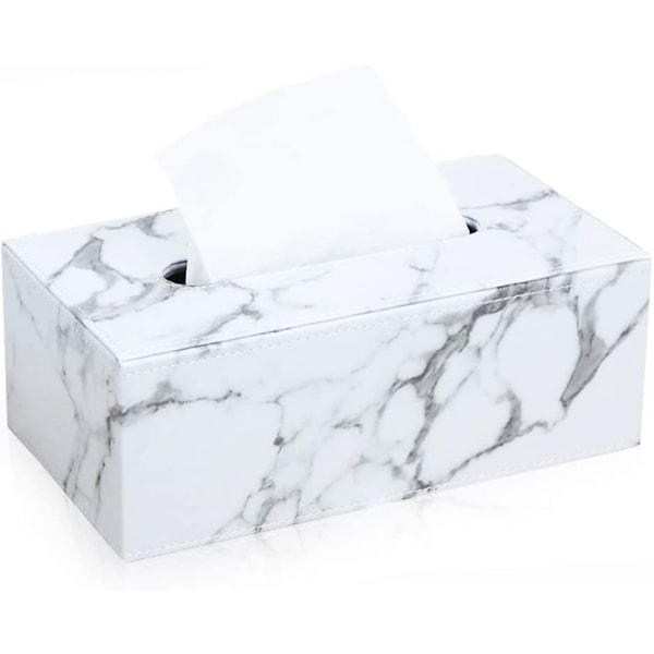 Rektangulär Läder Vävnadslåda (marmor)