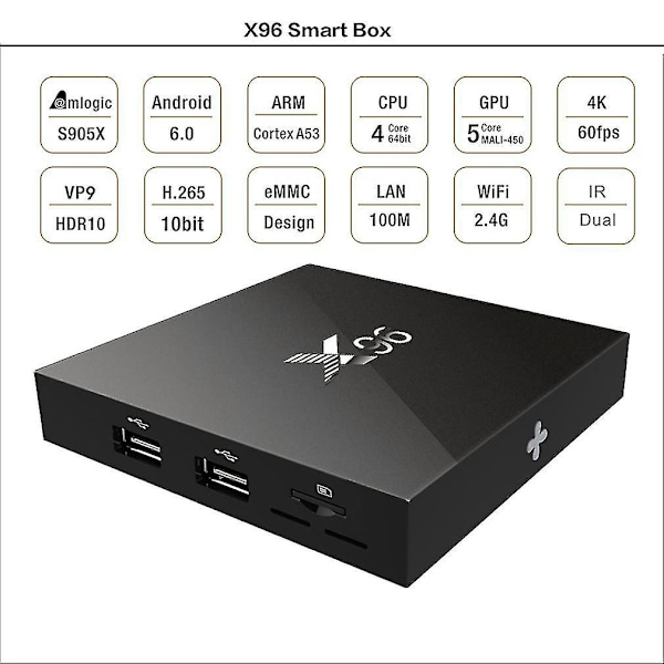 Ammattimainen X96 S905X 2G+16G neliydininen mediasoittolaite