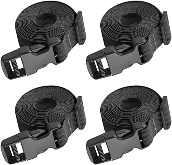 Kraftige nylon-strikkstropper 2,5 cm x 2 m med snorkroker 4 stk