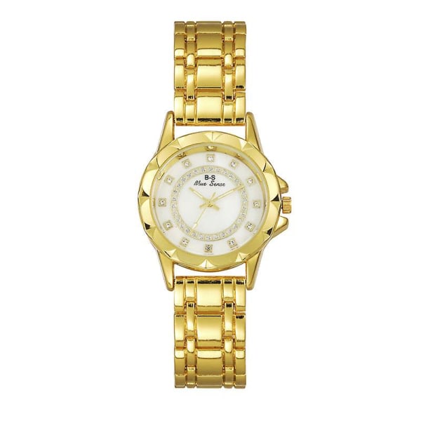 Trendy stålklokke Simple Lady Temperament Gold Watch Rundskive Full Diamond Quartz Watch Gold