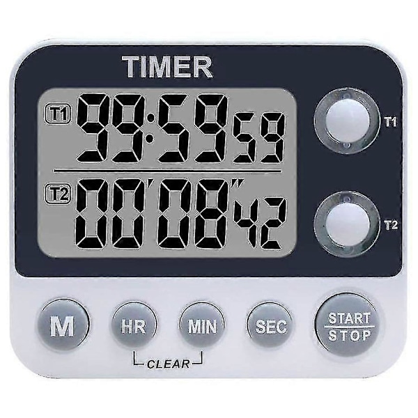 Digital Kjøkken Timer Magnetisk Stor Skjerm Nedtellingstimer Klokka 2 Kanaler Grupper 99 Timer