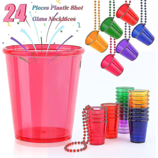 Halskjede i 24-pakningsglass på perler, bursdagshotglass i plast i flere farger)