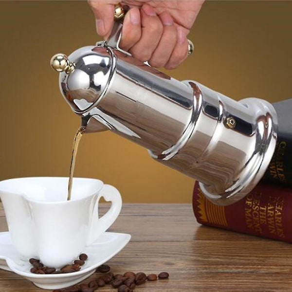Fortykket italiensk espressomaskin Mokka kaffekoker i rustfritt stål for komfyrtopp eller induksjon hjemmebruk-yuhao