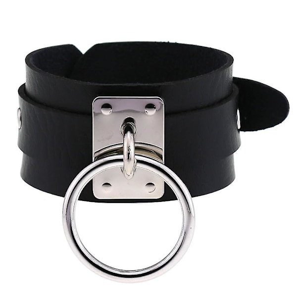 Svart Läder Armband Manschett Armband Goth Punk
