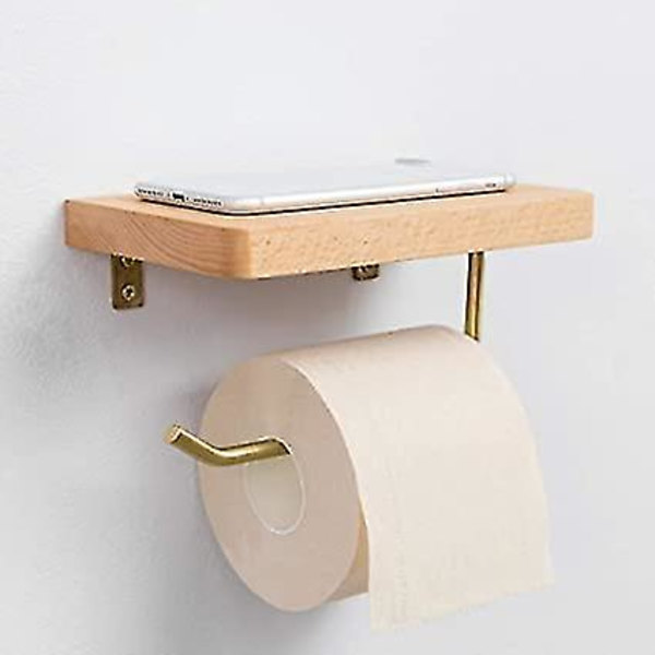 Vægmonteret Toiletpapirholder i Bøg med Telefonopbevaring