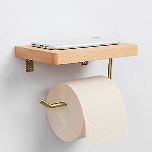 Vægmonteret toiletrulleholder Bøgetræ Telefonopbevaring