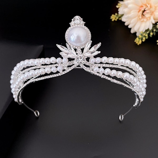 Kruunu Tiara Helmi- ja Strass Tiara Syntymäpäiväjuhliin Hääpuku Tarvikkeet
