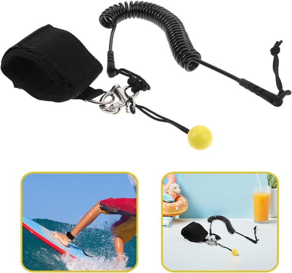 9ft SUP Leash Svart Coiled Surfbrett Sikkerhetstau med Elastisk Ankelstropp