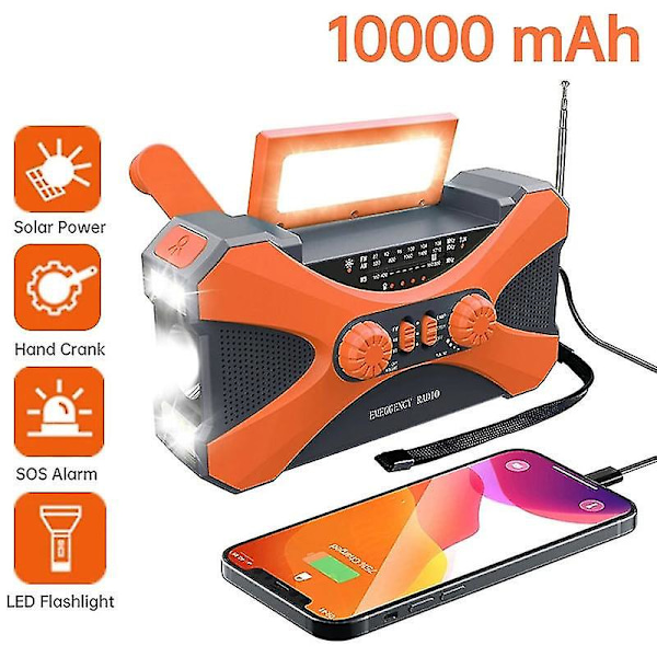 Multifunktionell Uppgraderad Nödradio Fm Am Handvev Ficklampa Solcellslampa Usb Laddningsbar Powerk Väderradio orange