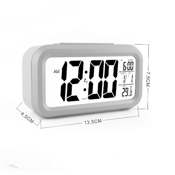 Digital Klocka med Tid, Temperatur, Snooze-Alarm, Barnväckarklocka, Skrivbords Klocka, Nattlampa, Vit
