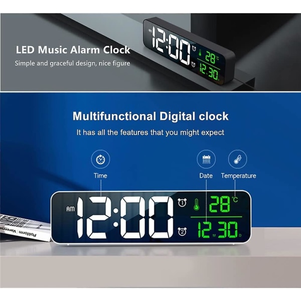 Led Elektronisk Digital Klokke Dato Temperatur Vegghengende klokke